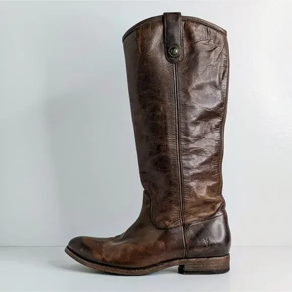 Frye Melissa Button Brown Leather Tall Boots 7.5 Equestrian Western Boho 77172 - Picture 9 of 16